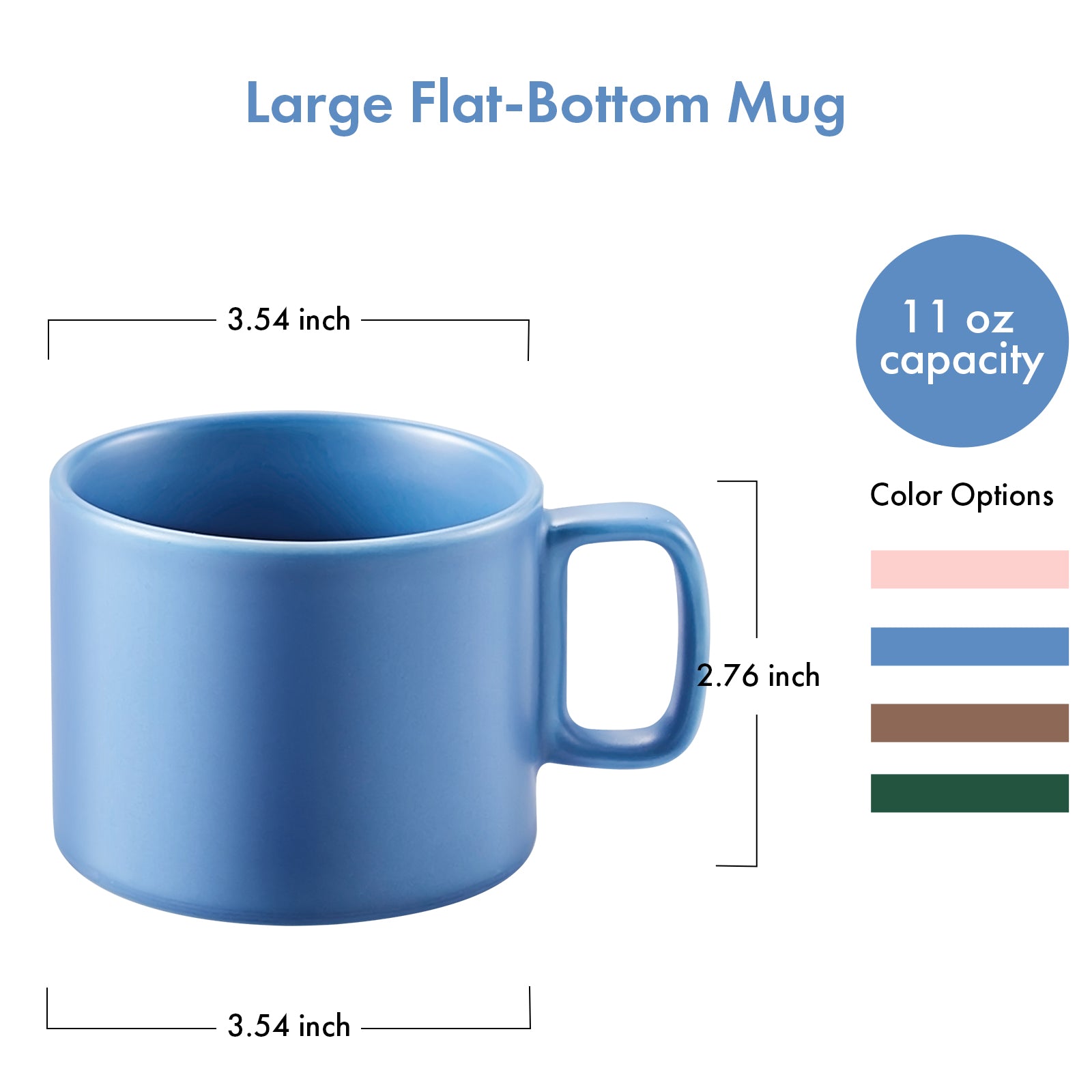 VOBAGA 11 oz Cup Coffee Mug with Flat-Bottom Warming Coffee Milk Tea for Office ( Light-blue)