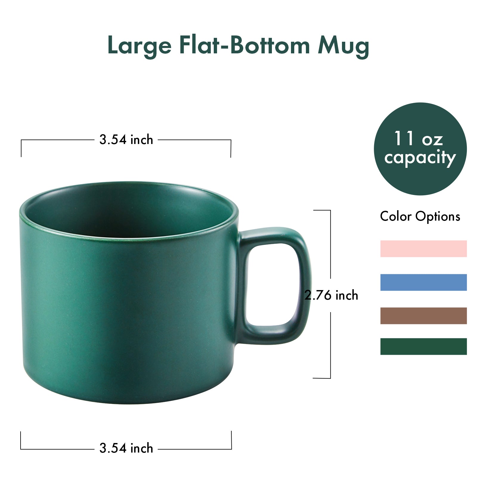 VOBAGA Coffee Mug 11 oz Tea Cup with Flat-Bottom Warming Coffee Milk for Office and Home ( Green)