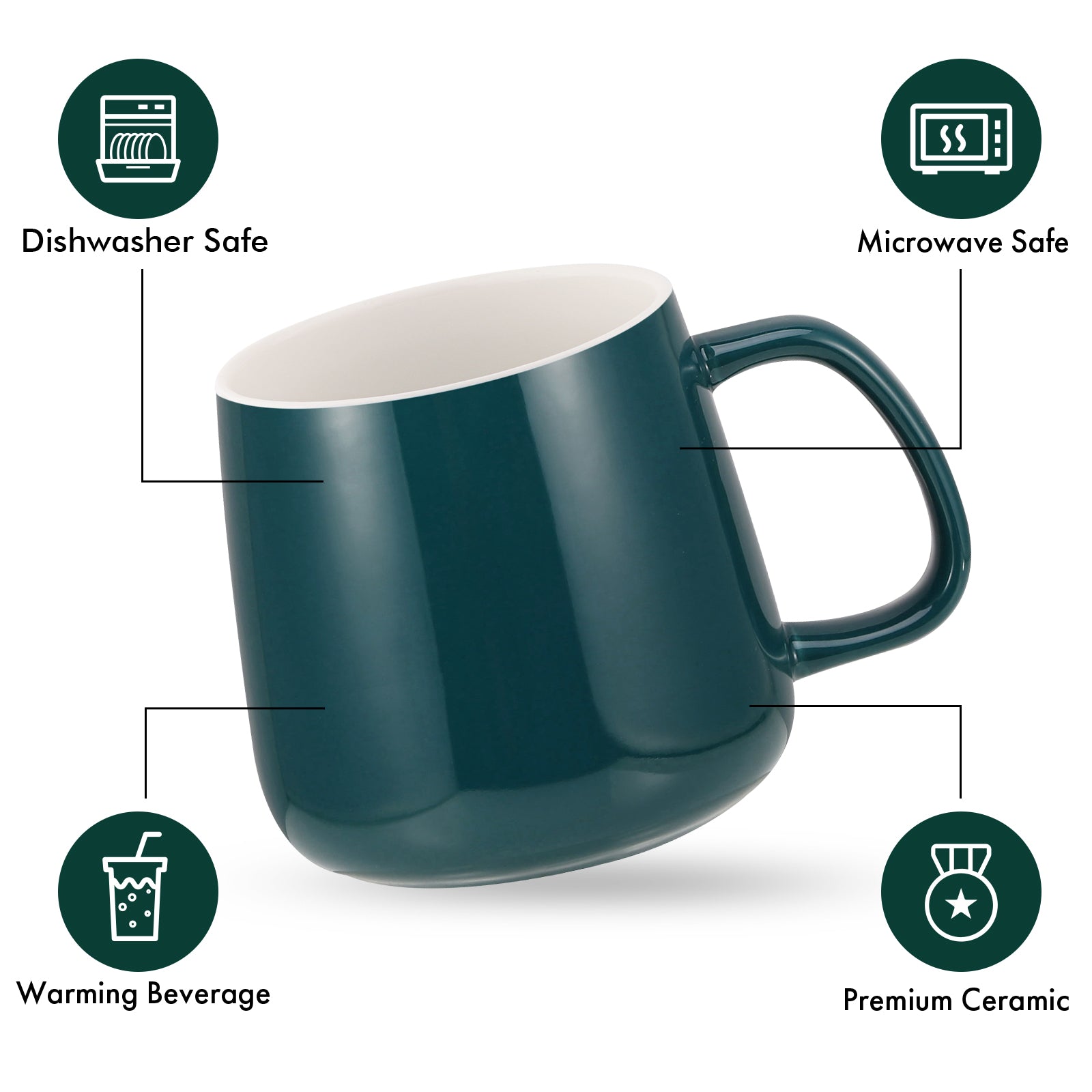 VOBAGA Coffee Cup with Lid and Flat-Bottom, 14 oz Tea Mug for Daily Use Warming Coffee&Tea (Green)