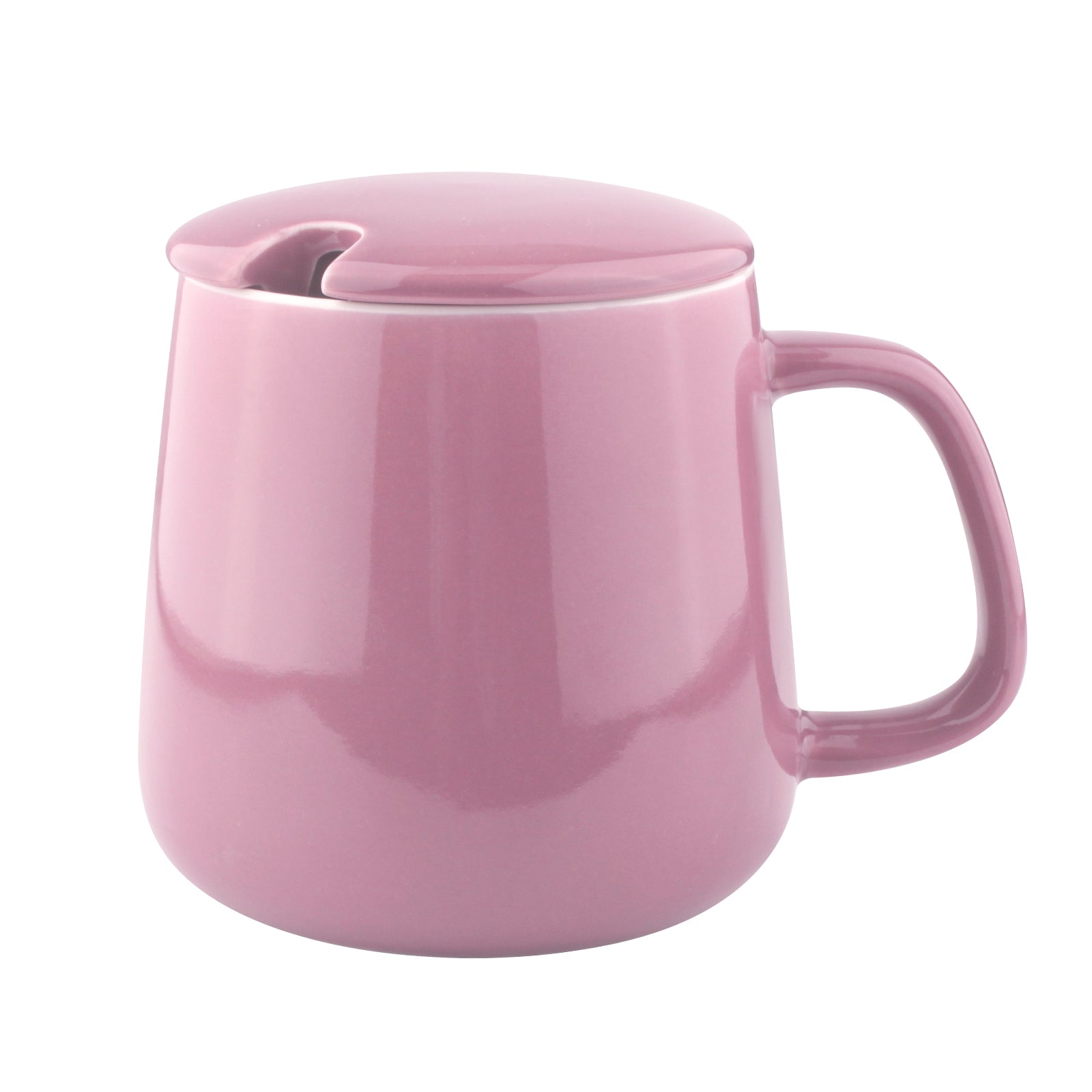 VOBAGA  Loose Leaf Tea Cup, 14 OZ Coffee&Tea Mug with Lid and Flat-Bottom, Gifts for Tea Lover (Pink)